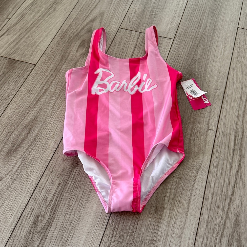 Barbie Girls Pink Striped One Piece Swimsuit UPF 50 Size 12
